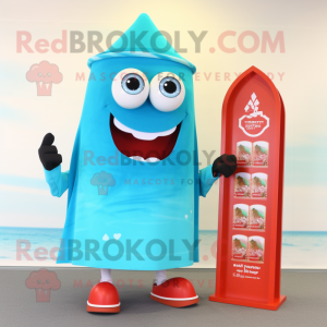 Cyan Bottle Of Ketchup mascot costume character dressed with a Board Shorts and Shawls