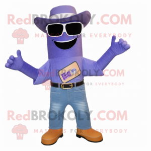 Lavender Bbq Ribs mascot costume character dressed with a Boyfriend Jeans and Sunglasses