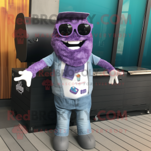 Lavender Bbq Ribs mascot costume character dressed with a Boyfriend Jeans and Sunglasses