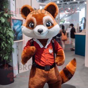 Rust Red Panda mascot costume character dressed with a Playsuit and Ties