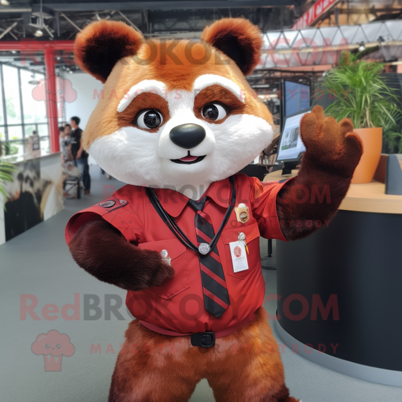 Rust Red Panda mascot costume character dressed with a Playsuit and Ties