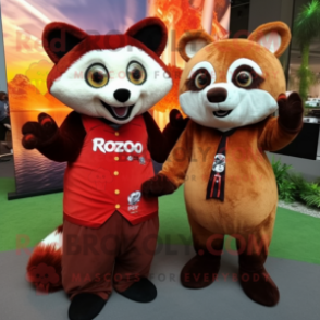 Rust Red Panda mascot costume character dressed with a Playsuit and Ties