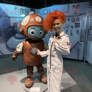 Rust Doctor mascot costume character dressed with a Bomber Jacket and Hair clips