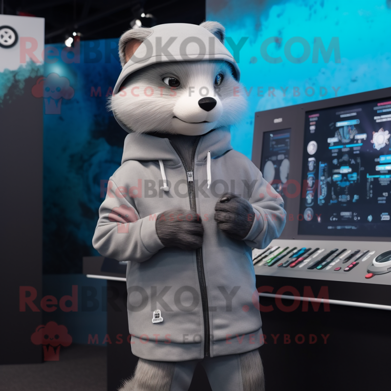Gray Ferret mascot costume character dressed with a Hoodie and Digital watches Gray Ferret mascot costume character dressed with a Hoodie and Digital watches