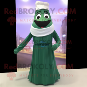 Forest Green Hourglass mascot costume character dressed with a Maxi Skirt and Scarves