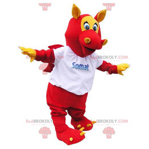 Mascotte drago alato rosso con orecchie e artigli -