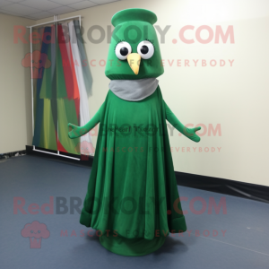 Forest Green Hourglass mascot costume character dressed with a Maxi Skirt and Scarves