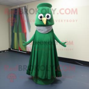 Forest Green Hourglass mascot costume character dressed with a Maxi Skirt and Scarves
