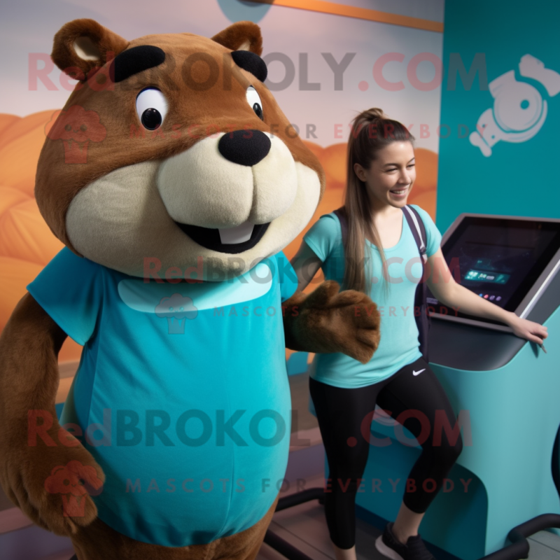 Teal Capybara mascot costume character dressed with a Tank Top and Watches