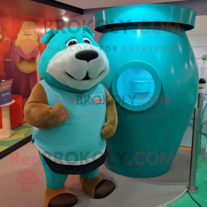 Teal Capybara mascot costume character dressed with a Tank Top and Watches