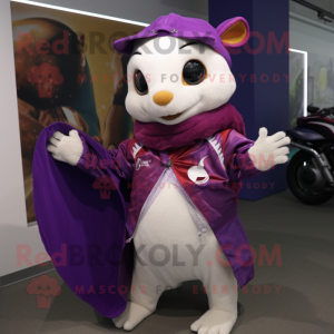 Purple Ermine mascot costume character dressed with a Moto Jacket and Shawls
