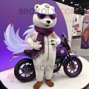 Purple Ermine mascot costume character dressed with a Moto Jacket and Shawls
