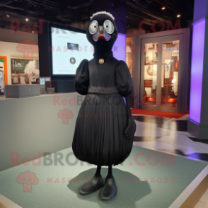 Black Geese mascot costume character dressed with a Empire Waist Dress and Eyeglasses