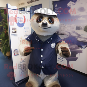 Navy Sloth mascot costume character dressed with a Sheath Dress and Wraps