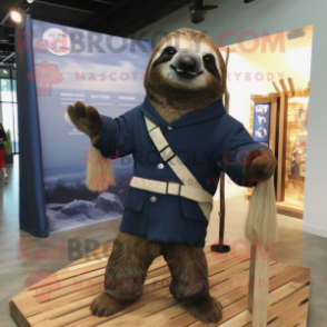 Navy Sloth mascot costume character dressed with a Sheath Dress and Wraps