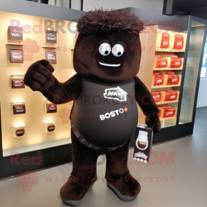 Black Chocolate Bars mascot costume character dressed with a Rash Guard and Wallets