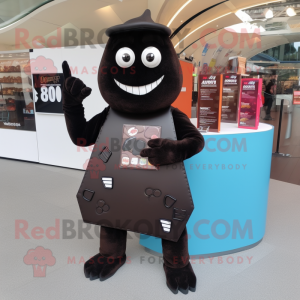 Black Chocolate Bars mascot costume character dressed with a Rash Guard and Wallets