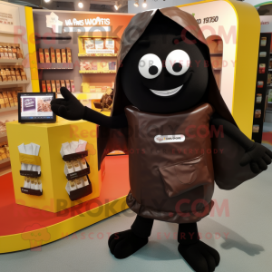 Black Chocolate Bars mascot costume character dressed with a Rash Guard and Wallets