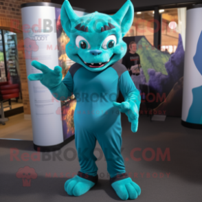 Teal Gargoyle mascot costume character dressed with a Jumpsuit and Bracelets