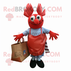 nan Lobster mascot costume character dressed with a Pleated Skirt and Tote bags