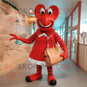 nan Lobster mascot costume character dressed with a Pleated Skirt and Tote bags