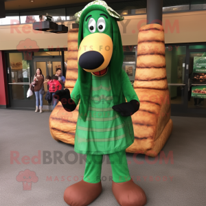 Forest Green Hot Dogs mascot costume character dressed with a Flannel Shirt and Anklets