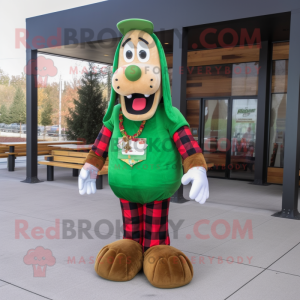 Forest Green Hot Dogs mascot costume character dressed with a Flannel Shirt and Anklets