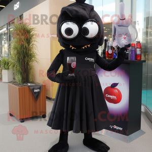 Black Cyclops mascot costume character dressed with a Cocktail Dress and Messenger bags