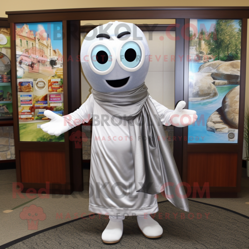 Silver Bagels mascot costume character dressed with a Dress Shirt and Scarves Silver Bagels mascot costume character dressed with a Dress Shirt and Scarves