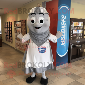 Silver Bagels mascot costume character dressed with a Dress Shirt and Scarves