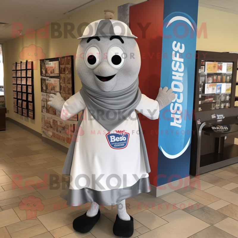 Silver Bagels mascot costume character dressed with a Dress Shirt and Scarves Silver Bagels mascot costume character dressed with a Dress Shirt and Scarves