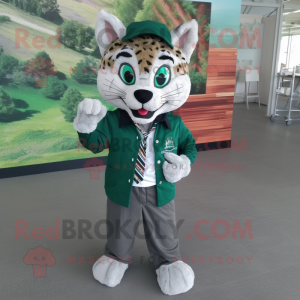 Forest Green Bobcat mascot costume character dressed with a Dress Shirt and Scarf clips