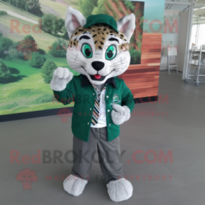 Forest Green Bobcat mascot costume character dressed with a Dress Shirt and Scarf clips