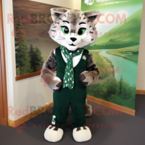Forest Green Bobcat mascot costume character dressed with a Dress Shirt and Scarf clips