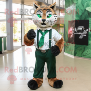 Forest Green Bobcat mascot costume character dressed with a Dress Shirt and Scarf clips