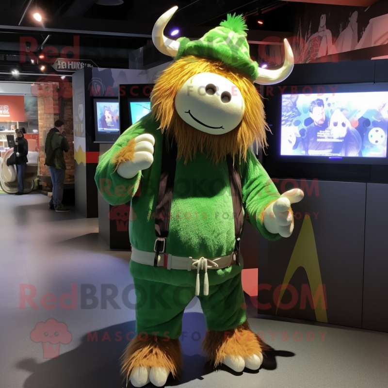 Green Yak mascot costume character dressed with a Hoodie and Shoe laces Green Yak mascot costume character dressed with a Hoodie and Shoe laces