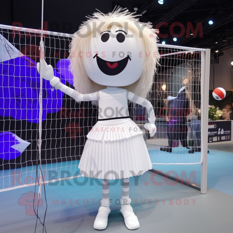 White Volleyball Net mascot costume character dressed with a Midi Dress and Hairpins