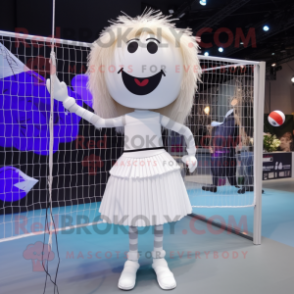 White Volleyball Net mascot costume character dressed with a Midi Dress and Hairpins