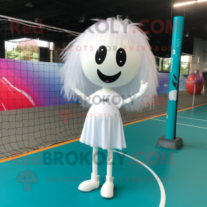 White Volleyball Net mascot costume character dressed with a Midi Dress and Hairpins
