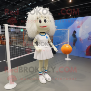 White Volleyball Net mascot costume character dressed with a Midi Dress and Hairpins