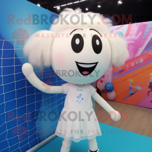 White Volleyball Net mascot costume character dressed with a Midi Dress and Hairpins