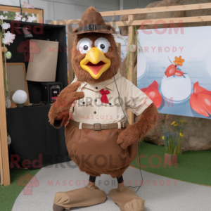 Brown Hens mascot costume character dressed with a Poplin Shirt and Bracelets