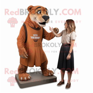 Rust Smilodon mascot costume character dressed with a Midi Dress and Ties