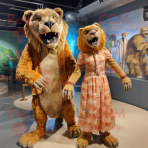 Rust Smilodon mascot costume character dressed with a Midi Dress and Ties