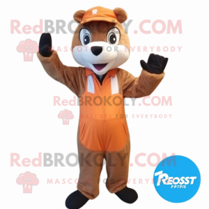 Rust Ferret mascot costume character dressed with a Jumpsuit and Beanies