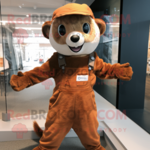 Rust Ferret mascot costume character dressed with a Jumpsuit and Beanies