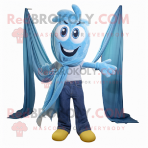 Blue Spaghetti mascot costume character dressed with a Flare Jeans and Wraps