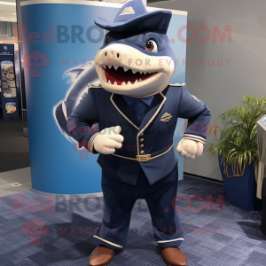 Navy Shark mascot costume character dressed with a Turtleneck and Pocket squares