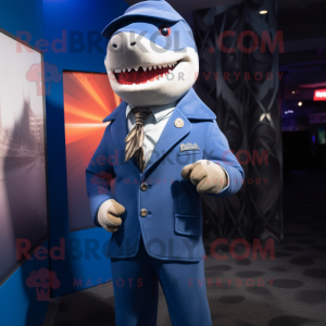 Navy Shark mascot costume character dressed with a Turtleneck and Pocket squares