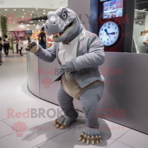 Gray Iguanodon mascot costume character dressed with a Culottes and Watches